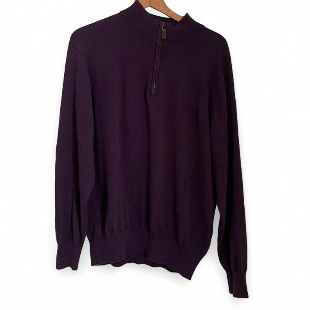 Orvis Men's L Purple Quarter 1/4 Zip Long Sleeve Cotton Silk Cashmere Sweater